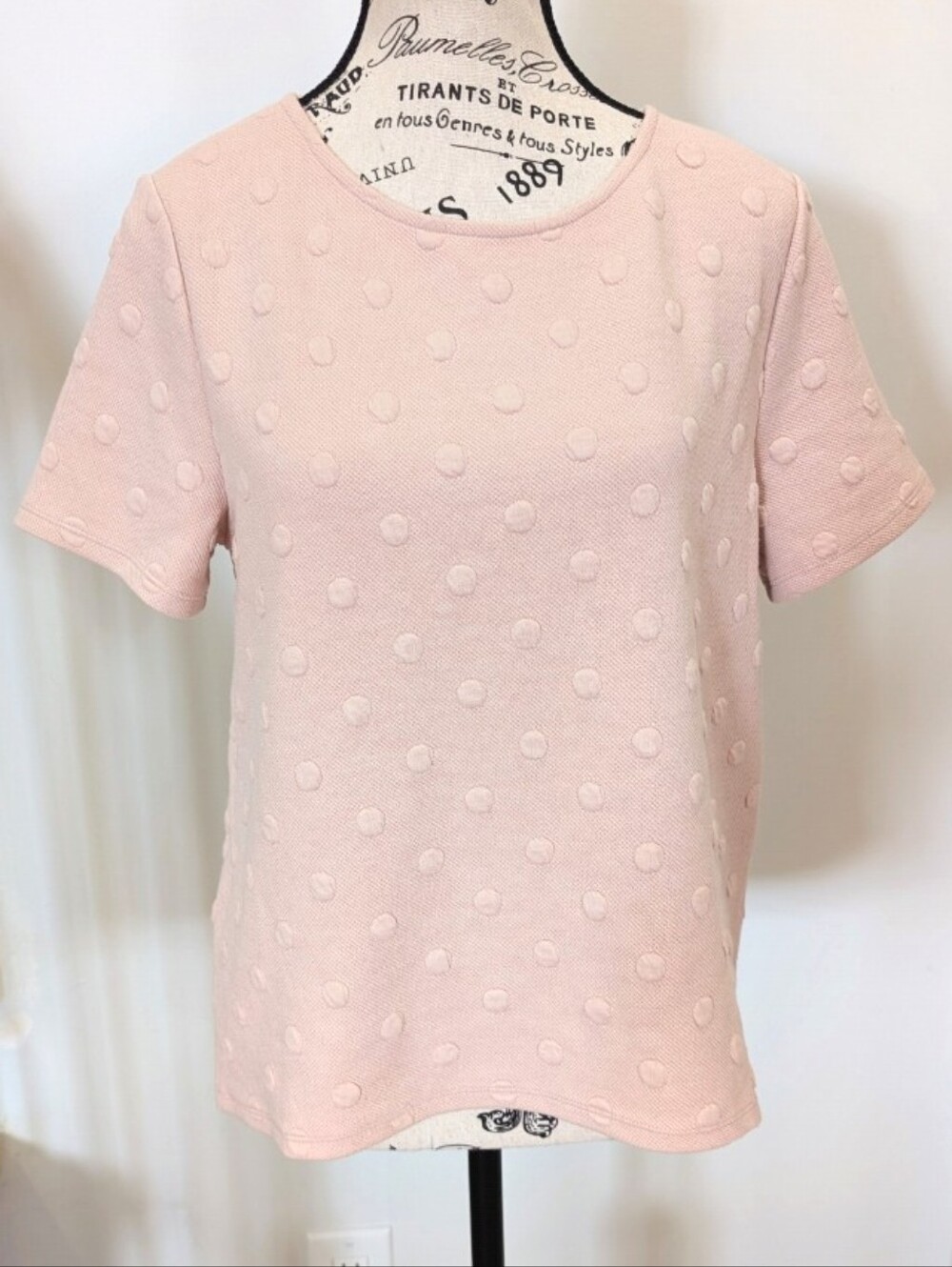 W5 | Women's Soft Pink Short Sleeve Polka Dot Zip Up Oversized Sweater